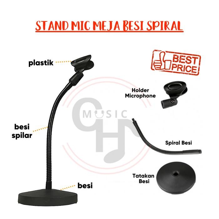 Stand Microphone Meja Besi Spiral Flexibel Hitam Stand Mic Pendek