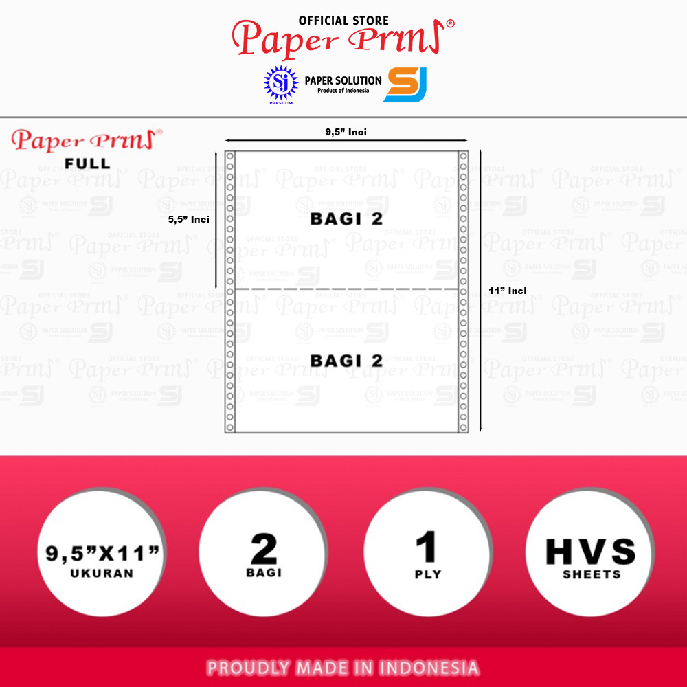 

Paperyns Kertas Continuous Form Full 1PLY HVS 9,5" x 11"/2 (Bagi 2)