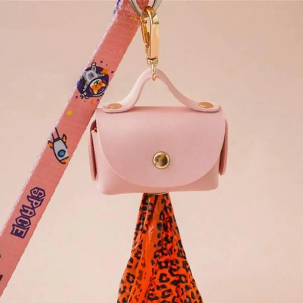 Holder Faux Leather Pet Poop Bag Holder with Dispenser for Dog Bags Portable Dog Poop Bag Organizer 