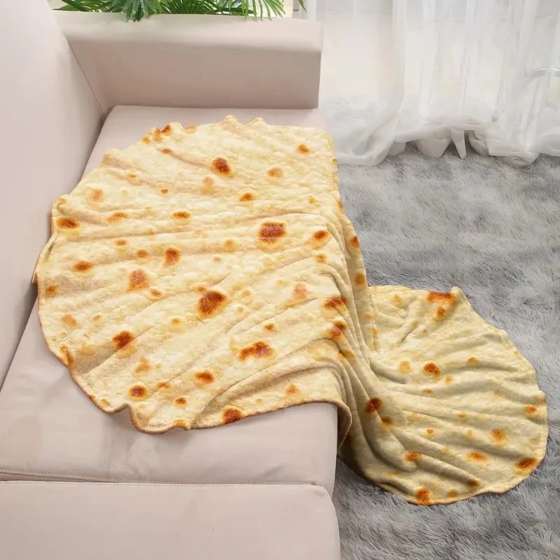 3D Printed Mexican Tortilla Pancake Blanket Soft Warm Flannel Burrito Food Blankets Airplane Travel 