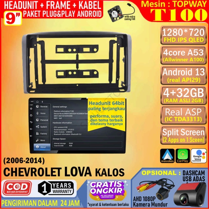 PREMIUM Paket Headunit Android 9 inch + Frame + Soket PNP Chevrolet Lova Kalos Topway T100 RAM