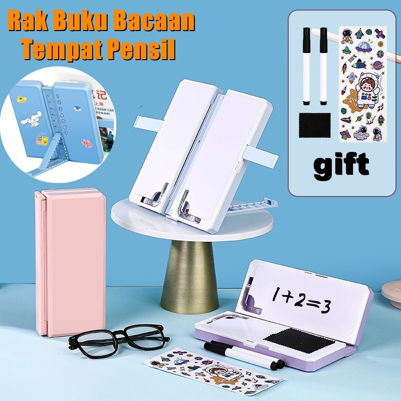 

Tempat Pensil 2IN1 Multifungsi Pencil Case Book Holder Kotak Pensil Lipat dengan Tatakan Buku dan