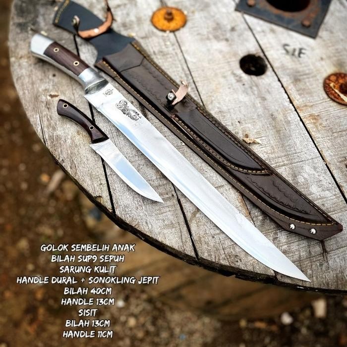 PREMIUM golok sembelih satu set 40cm baja SUP9 sepuh super tajam