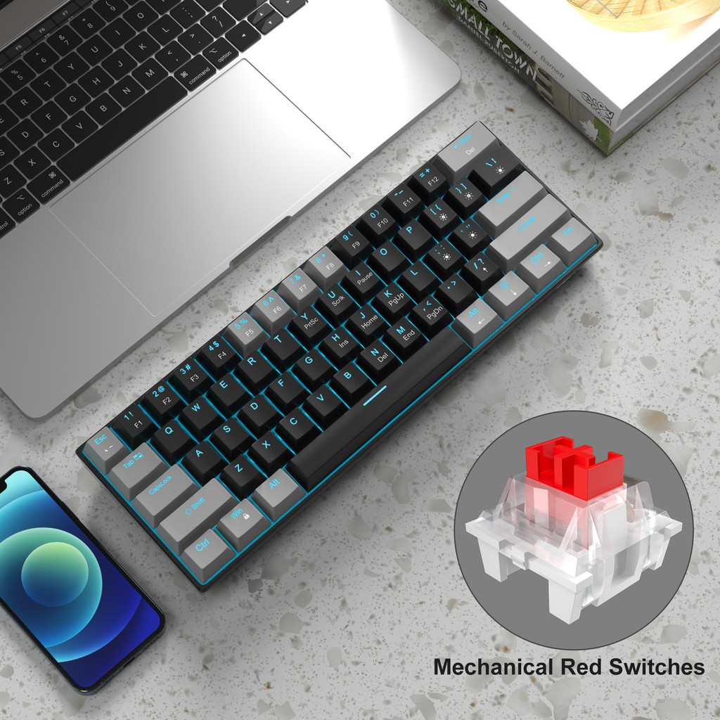 Magegee Mk-Star61 60% Mechanical Gaming Keyboard 61Keys Sea Blue Backlit Small Compact Portable 60