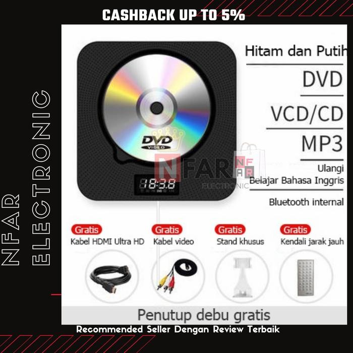 Portable CD Player Bluetooth Mountable Wall DVD Player Pemutar CD DVD