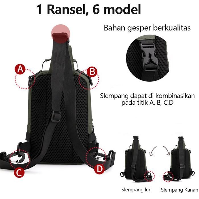 Freeknight Tas Selempang Pria Style Korea Waistbag Kerja Tas Bahu Cowok Slingbag Waterproof Tas