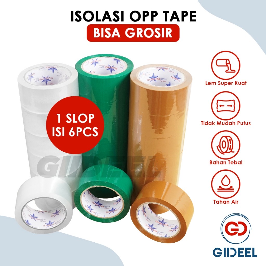 

GIIDEEL SOLASI LAKBAN OPP BISA GROSIR UKURAN 45mmx80yard CLEAR WHITE & 45mmx70yard COKLAT