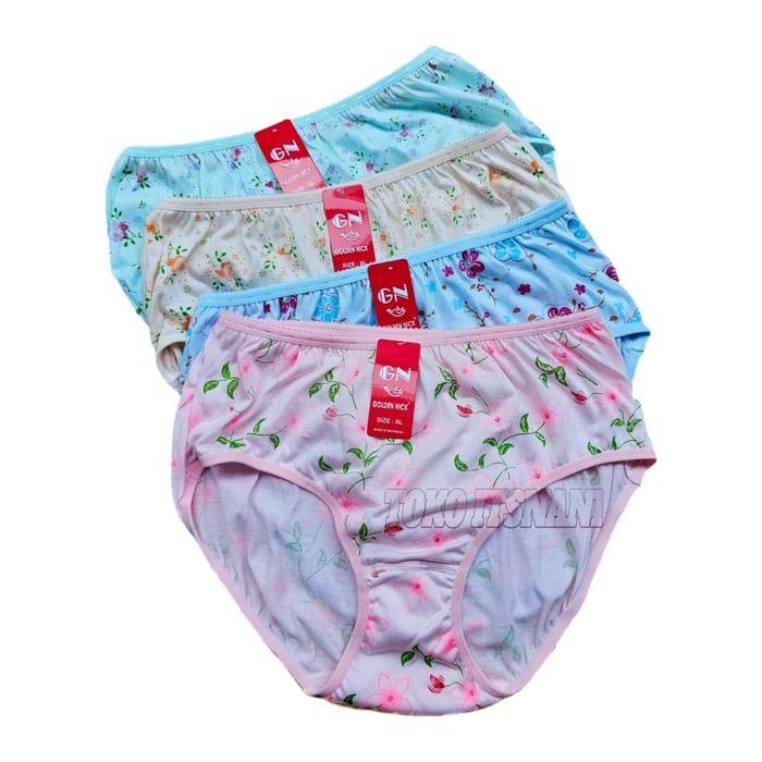Cd Wanita Golden Nick 937 Sablon Bunga 6-12 Pcs Celana Dalam Cewek GN Motif Kembang Lusinan Bahan