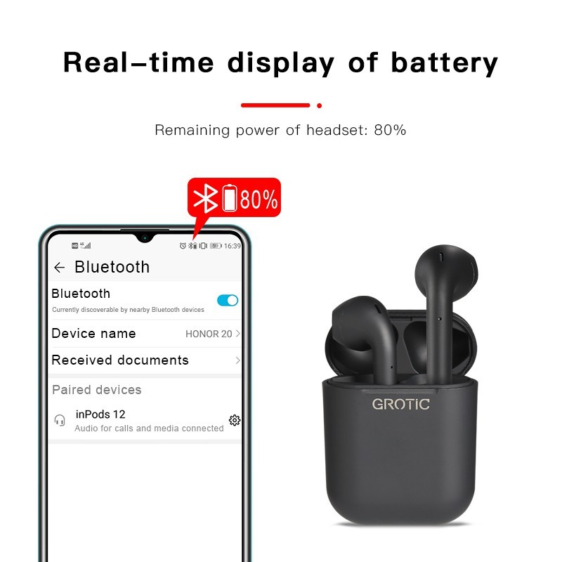 GROTIC HEADSET BLUETOOTH INPODS 12 TWS MACARON EARPHONE TRUE WIRELESS STEREO HIFI SENTUH EARBUD I12