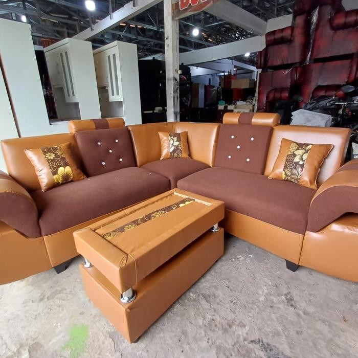 Terlaris Sofa L Minimalis Kain Kulit Sintetis