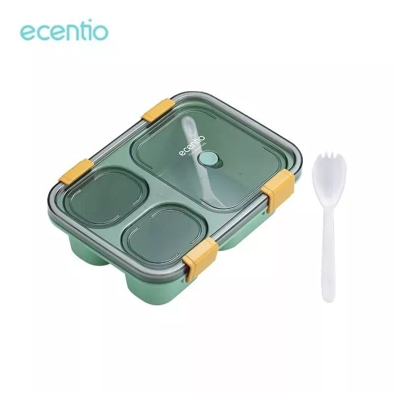 ecentio Kotak Makan Lunch Box 3 Grid 850ml Kotak Bekal Anti Tumpah