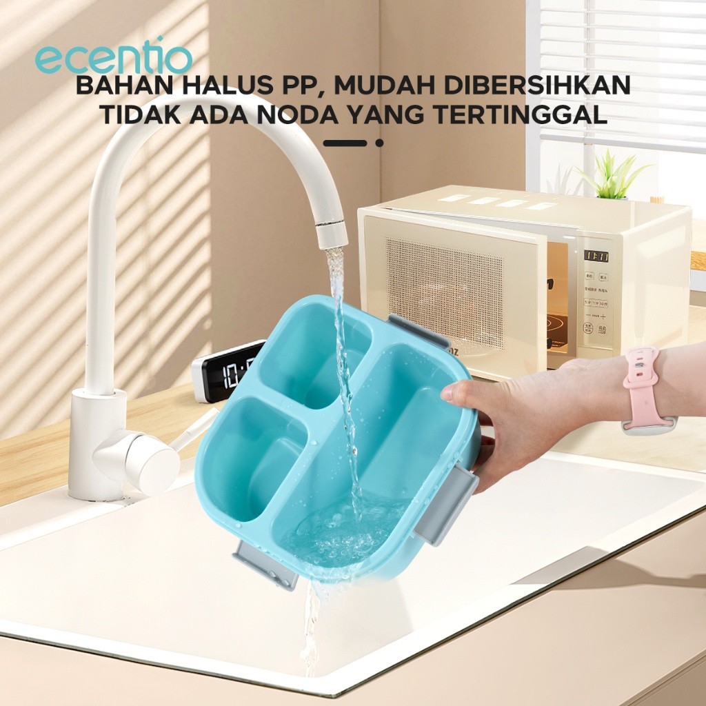 ECENTIO Pink Lunch Box 3 grid 1100ml Anti Tumpah Dan Kotak Sup 140ml