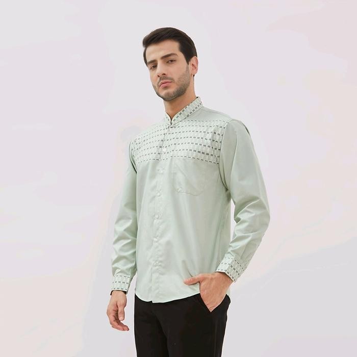 Kemeja Koko Pria Lengan Panjang Katun Premium M L XL XXL Hijau Sage Green mint Baju Formal Muslim