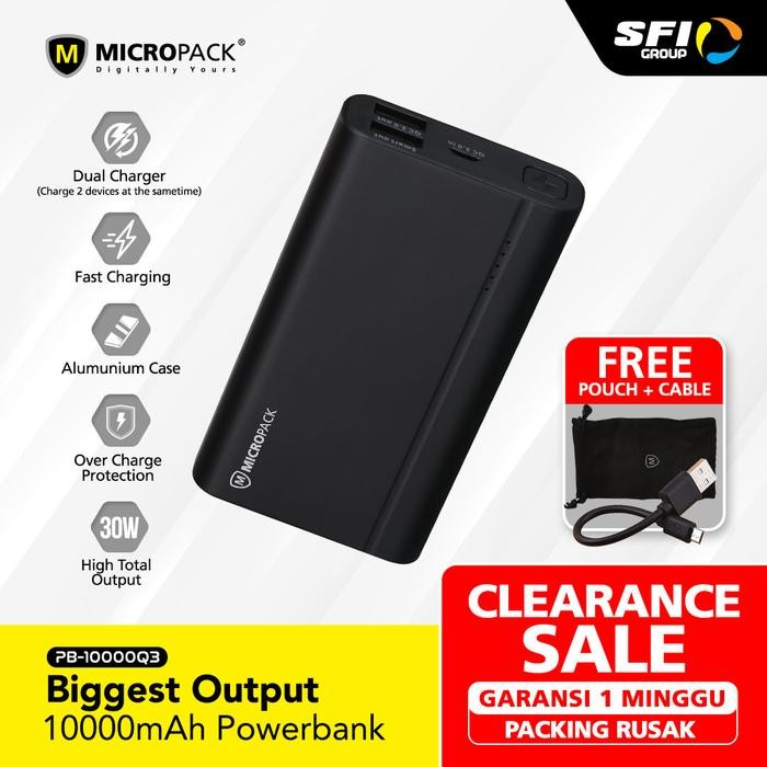 MICROPACK POWERBANK 10.000 MAH QUICK CHARGE 3.0 PB-10000Q3 BLACK [D]