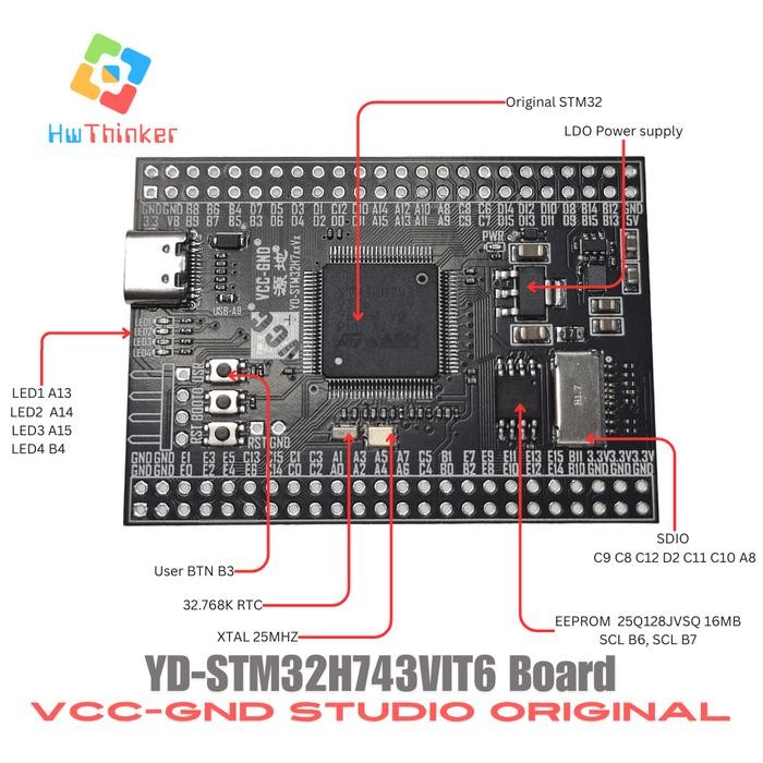 MODUL YD-STM32H743VIT6 STM32H743 H7 STM32H7 STM32 BOARD ARM CORTEX-M7 MICROPYTHON TYPE-C