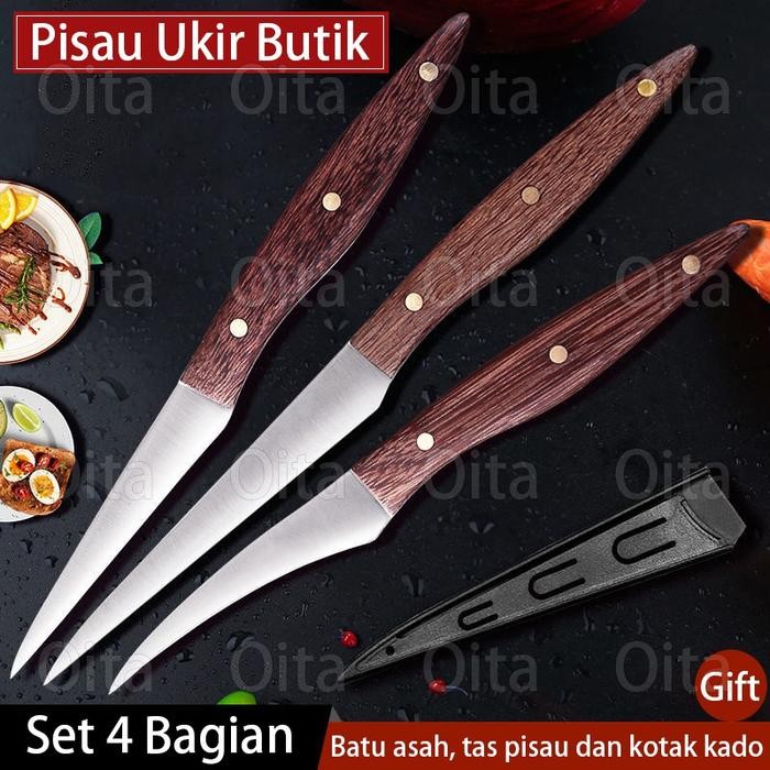 

PROMO! Pisau Ukir Buah Pisau Garnish Set isi 4 Pisau Carving Alat Ukir Buah Class A Premium Termasuk