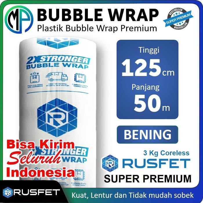 

Pesta- Plastik Bubble Buble Wrap Roll 125cm x 50m Bening Rusfet Super Tebal