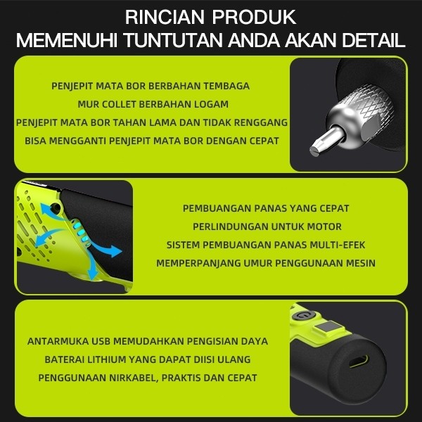 ZPER Bor Mini Listrik Set Lengkap Gerinda Mini Listrik Penghalus-Alat Gerinda Mikro Pengukir Pena