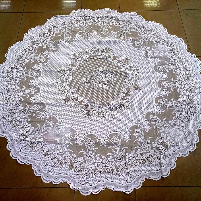Taplak Meja Makan Bulat Bundar Besar 180Cm Kain Renda Putih Halus