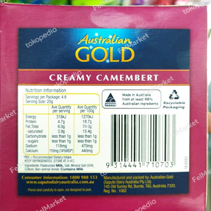 

BARANG TERLARIS keju creamy Camembert gold Australia keju Camembert 115 grm