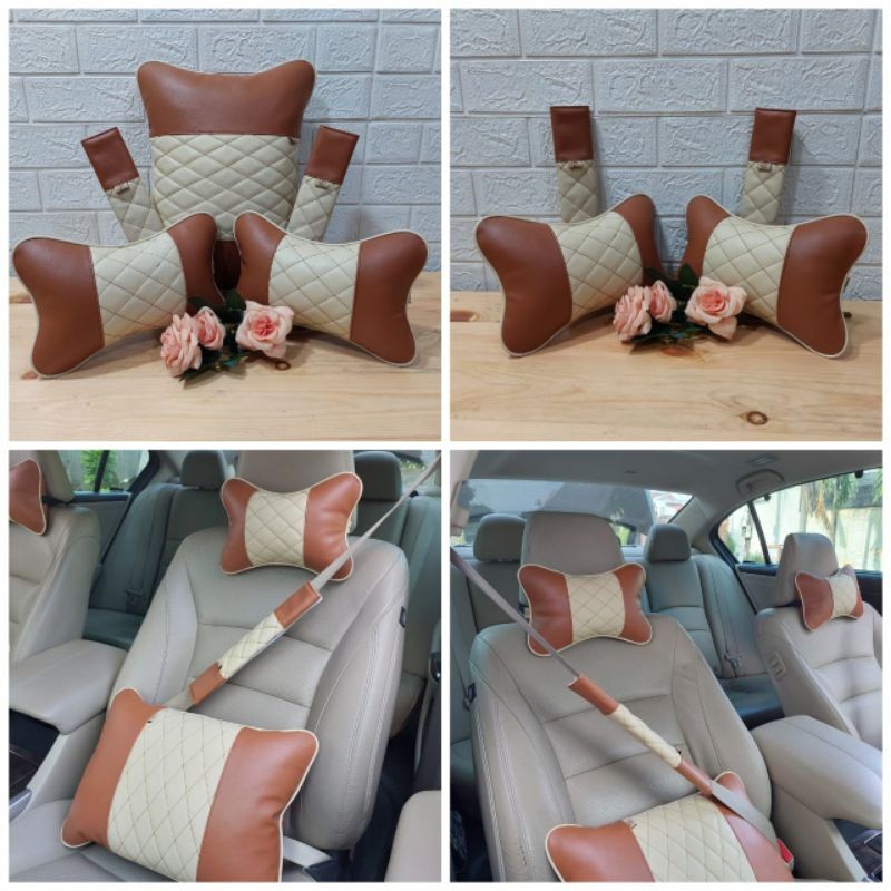 Bantal Mobil Headrest Kulit, Bantal Senderan Kepala, Bantal Leher Mobil Bahan Kulit Sintetis, Bantal