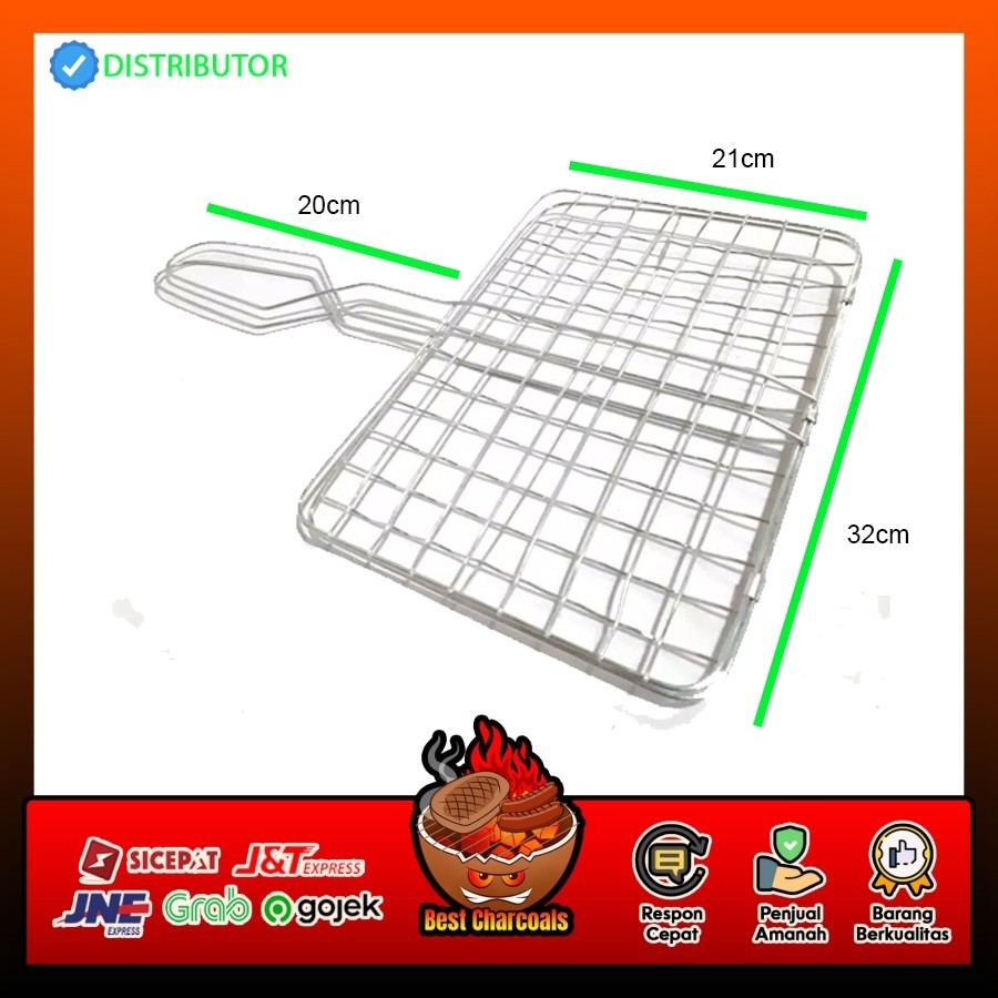 Alat Panggangan ikan Jepit Bakaran Ikan Ayam Gagang Kayu dan Besi x3