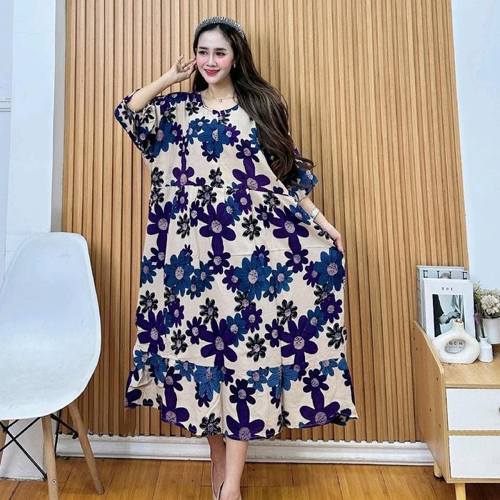 Promo Daster Batik Jumbo Ld 140 Dress Maura Terbaru Resleting Depan Bahan Rayon Premium Bumil Busui