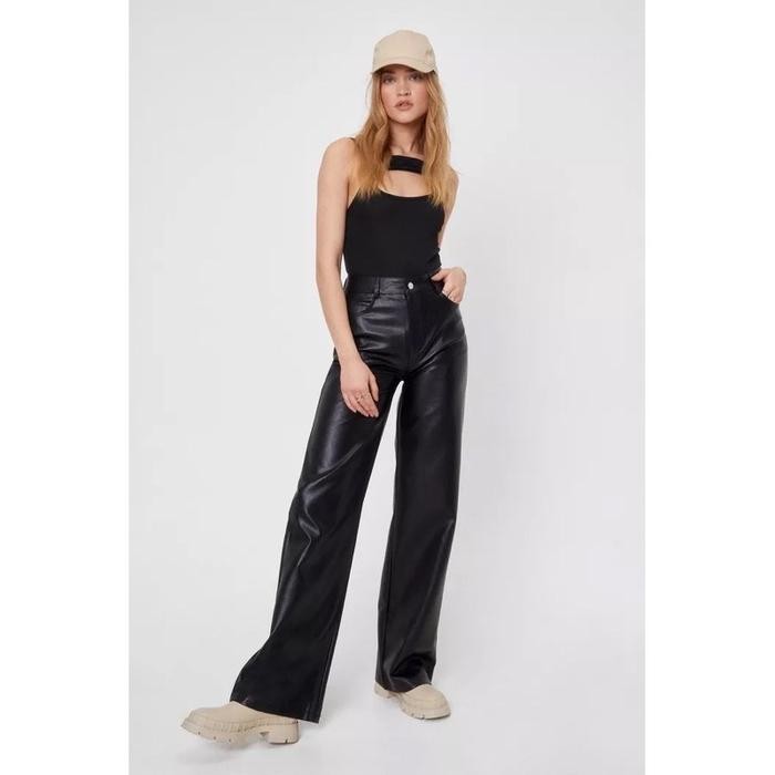 Riseleather Celana Kulit Wanita Cullote Pants Leather Panjang Kulot Hitam Harga Promo