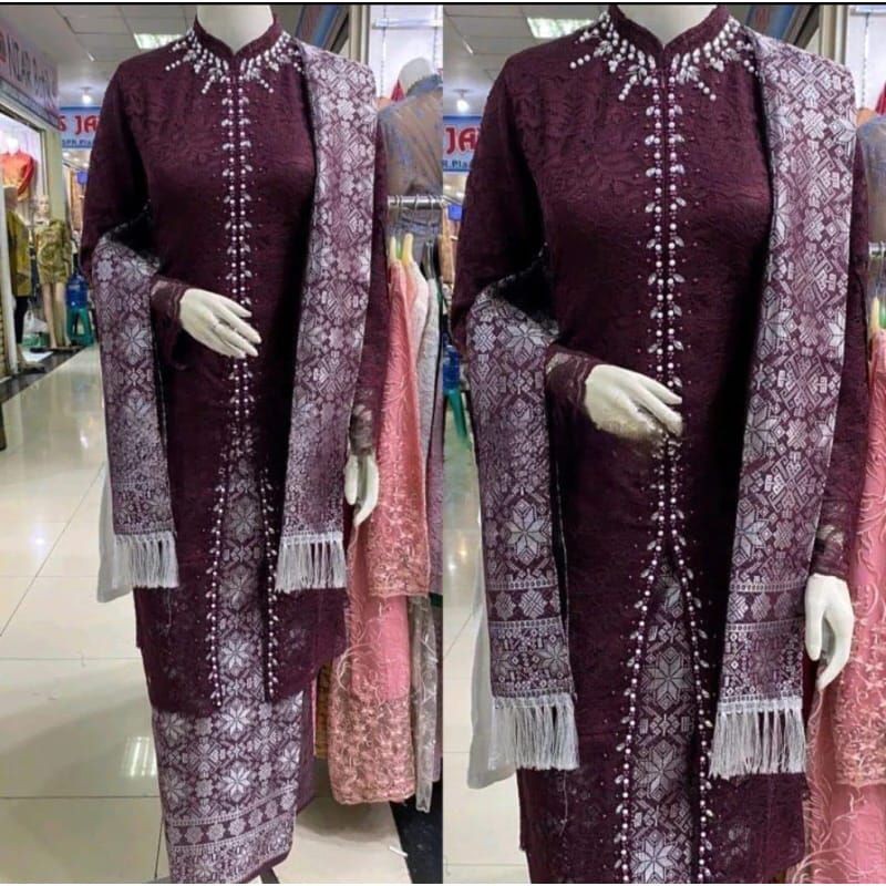 viral/ Setelan Kebaya Ibu Hajat FREE HIJAB/Kebaya Long Tunik Plus selendang Songket /Kebaya Pesta