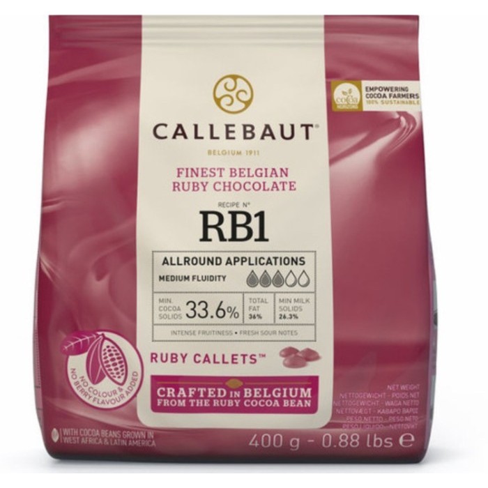 

Callebaut Ruby Chocolate Couverture 33.6% 400g - Coklat Masak Pink