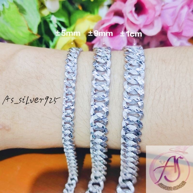 Makmur_55 Gelang Perak Sisik Naga Pasir Doof Asli Silver 925 Lapis Mas Putih - Perhiasan Wanita Pria