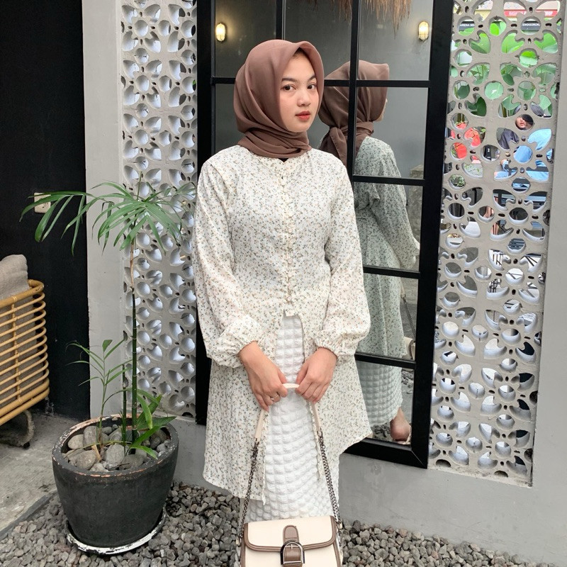 Lilia Tunic Flower Tunik Motif Crinkle Elegan