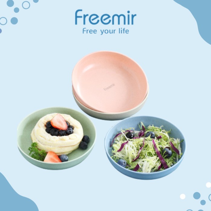 Terlaris freemir Piring 4PCS Wheatstraw Round Plate Dish BPA free