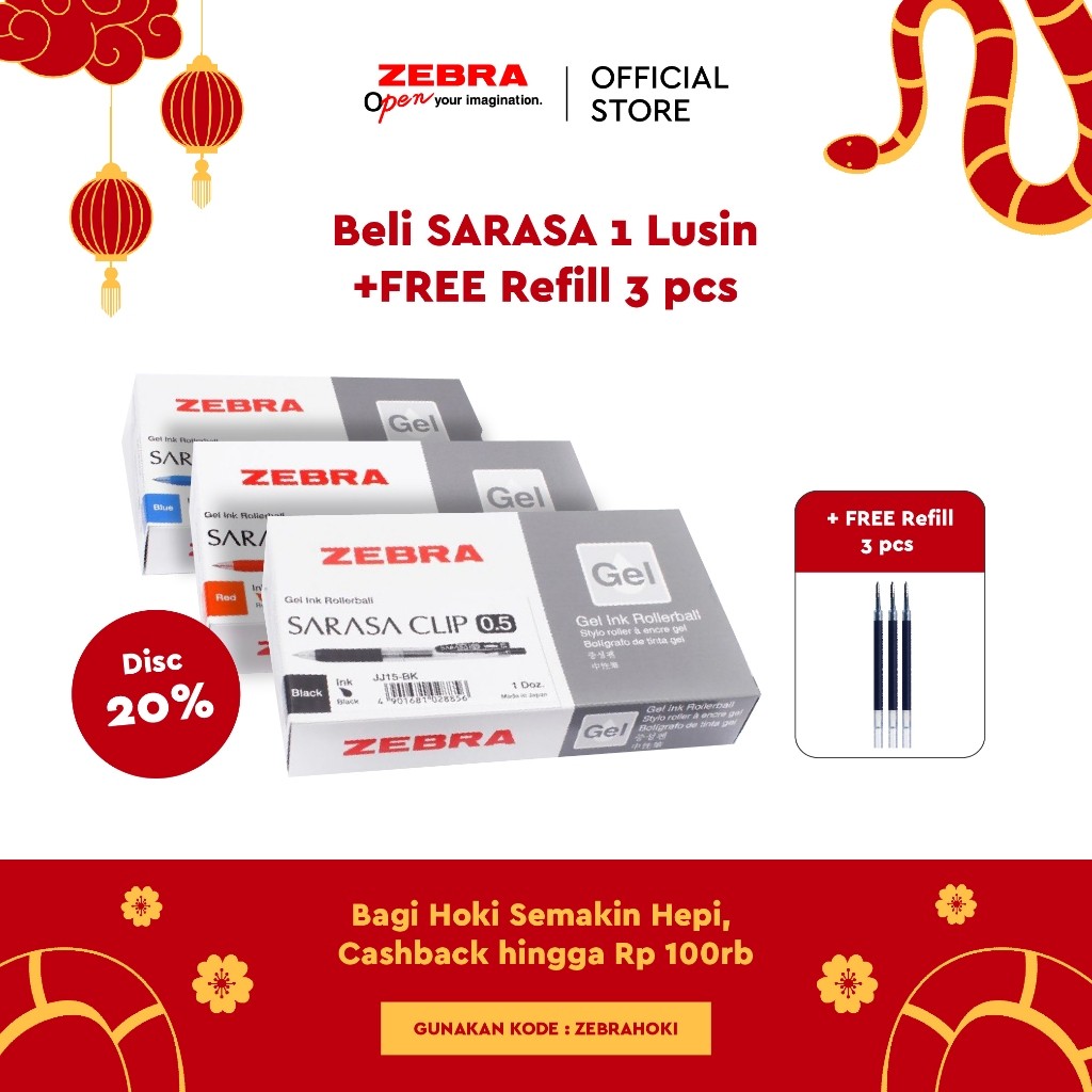 

ZEBRA Sarasa Clip Pulpen Gel 12 Pcs 0.5-1mm Gel Pen Alat Tulis
