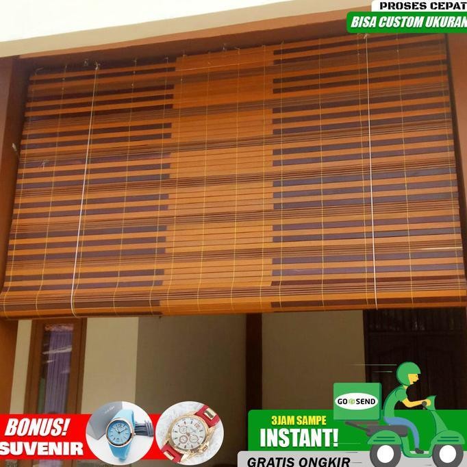 Tirai Gulung Outdoor Kayu Meranti Krei Indoor Permeter- Garansi