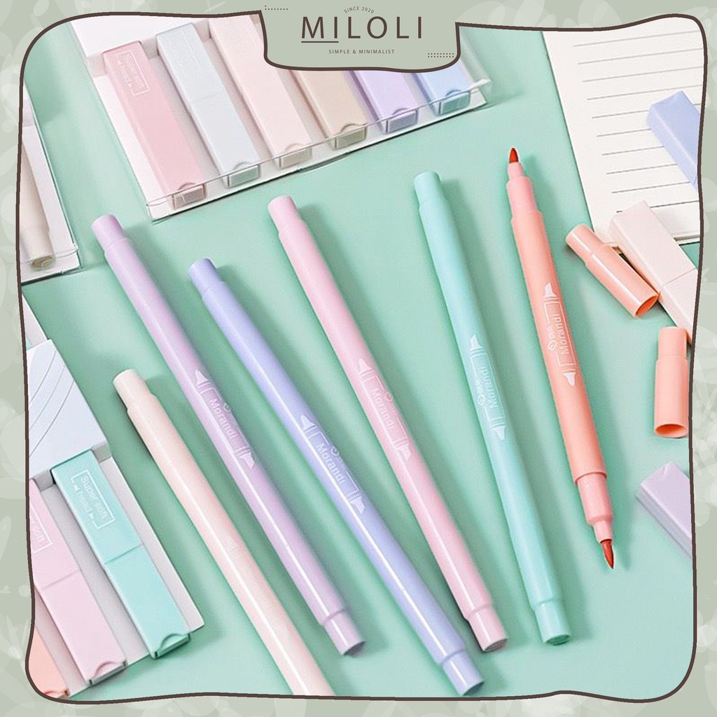 

[MILOLI] 6pcs Round Box Double Tip Highlighter Colour Pen Pastel Morandi Pensil Warna Series - D0039