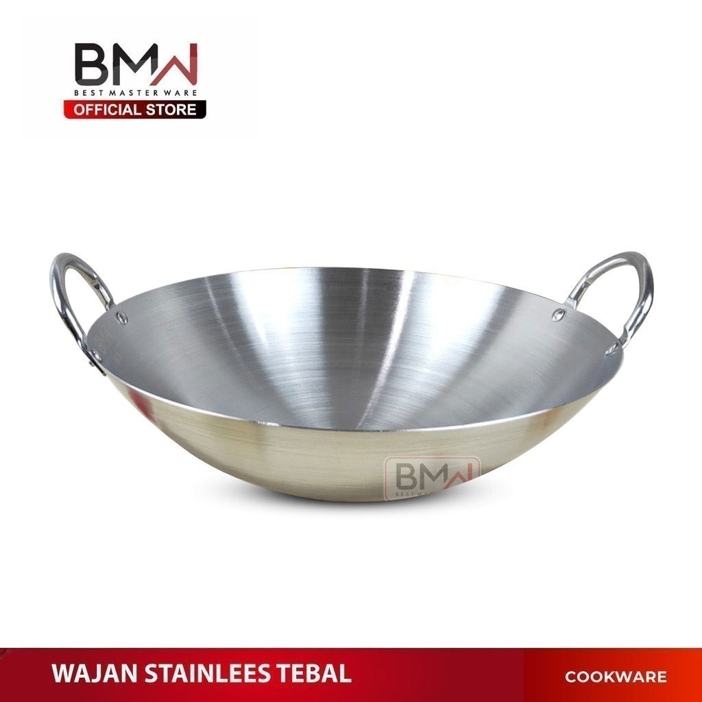 Nds - BMW Kitchen Ware - Wajan Premium Tebal Kuali Penggorengan Wok Stainless Steel Wajan Anti