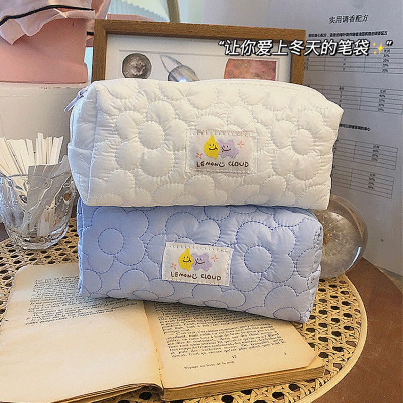 

KENSHO Kotak Pensil Sleting Motif Bunga Flower Handle Pastel Bahan Parasut Korea / Pouch Makeup