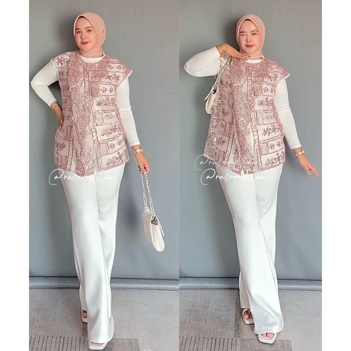 Heidy Vest Brukat Wanita Rompi Brokat Sequin Manik / Outer Rompi Brukat Silang / Baju Kondangan,