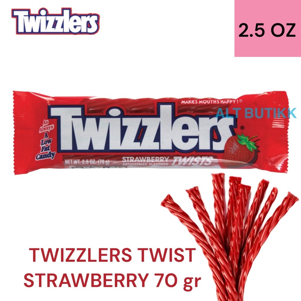 

TWIZZLERS TWIST STRAWBERRY CANDY 2.5 OZ PERMEN TWIZZLER 70 GR PRODUCT OF USA