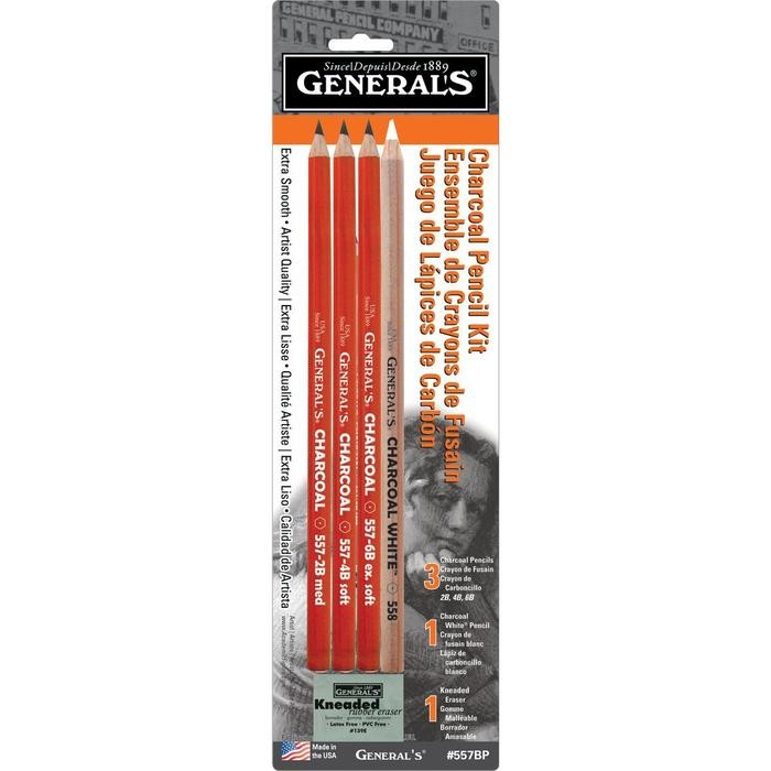 

General'S Charcoal Pencil Kit With Eraser (5 Pcs)