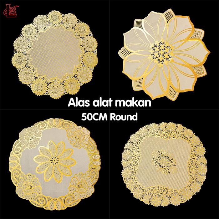 Loyal Bosque Taplak Meja Tamu Bulat Gold Dan Silver Anti Air 50Cm Round / Taplak Meja Bordir Taplak
