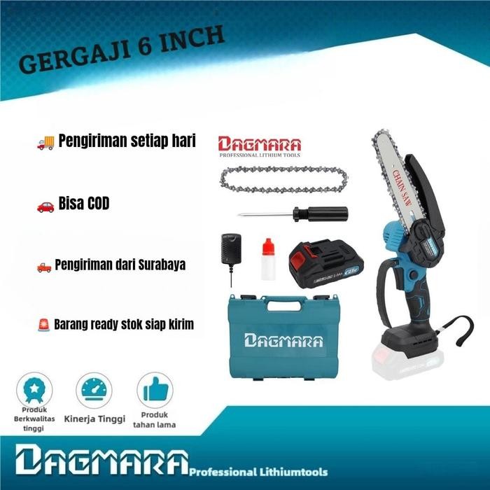 PREMIUM Dagmara Mini Chainsaw, 6-Inch Cordless Chainsaw Gergaji baterai portabel tanpa baterai