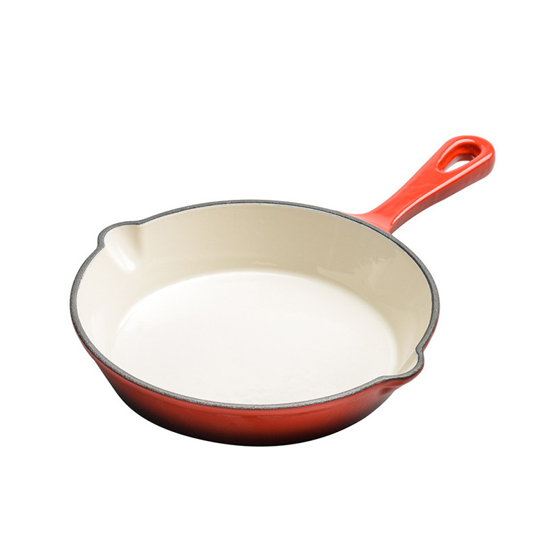 Wajan Besi Cor Enamel Merah Mini Wajan Penggorengan Kecil Rumah Tangga Antilengket Kompor Induksi Pa