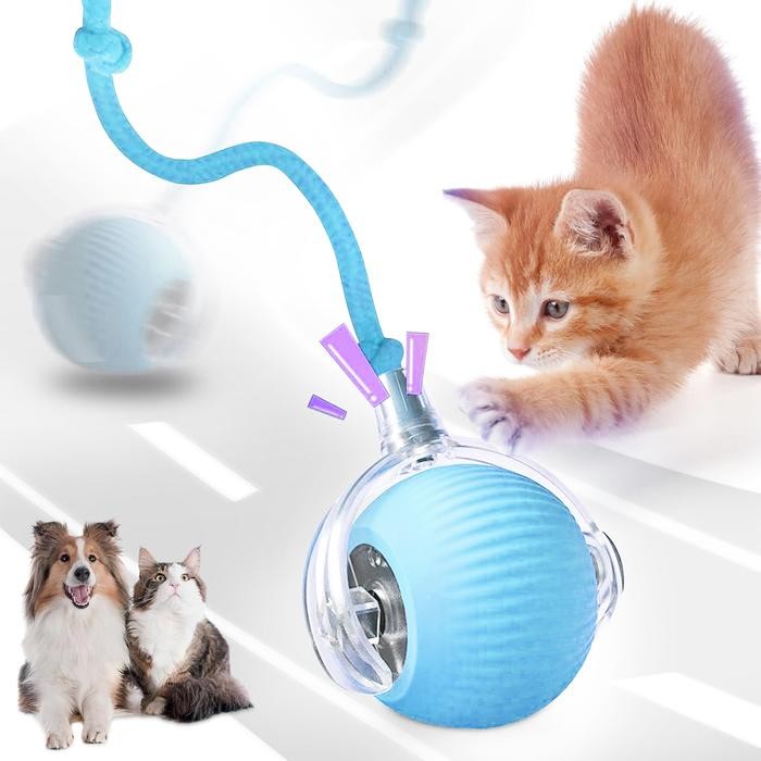 PREMIUM Mainan Elektrik Interaktif Anjing dan Kucing dengan Bola Bergolek Automatik dan Ekor Palsu