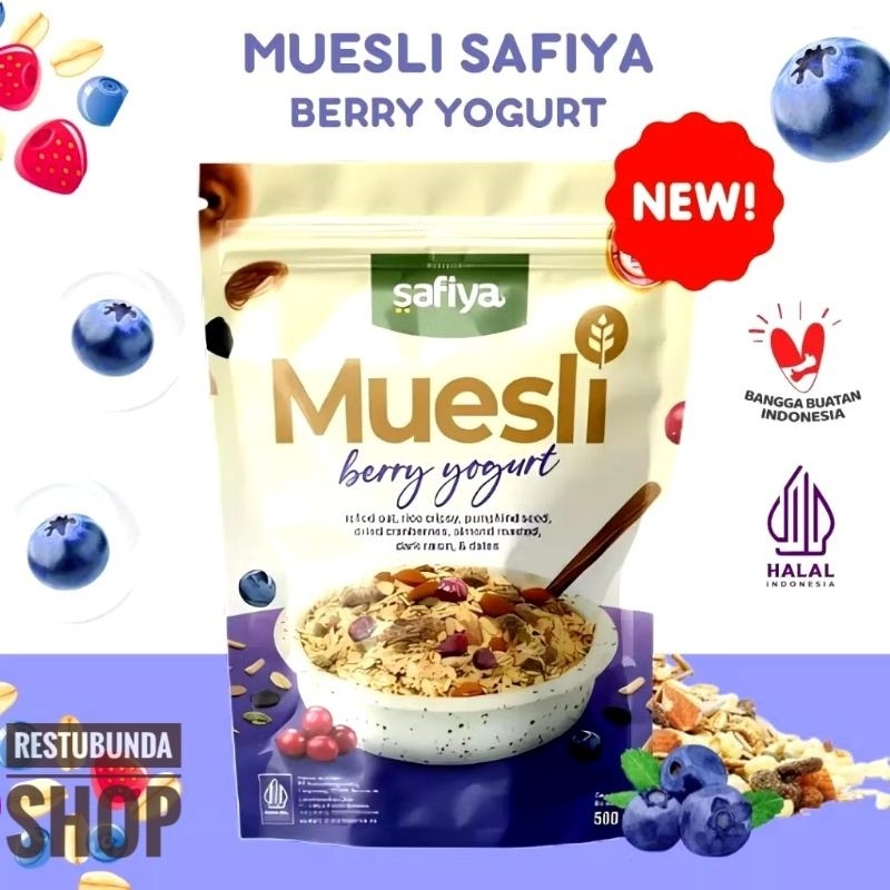 

Restokobar Muesli Safiya Berry Yogurt / Ginal 1Kg / 500Gr Dried Fruit Mix Sereal Sarapan Oatmeal
