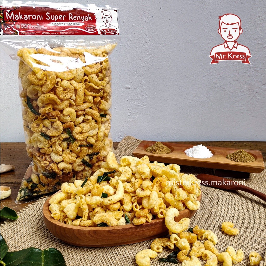 

Omahjajanan Makaroni Pedas Daun Jeruk - Mister Kress - Super Renyah - Makanan Ringan 250 Gr
