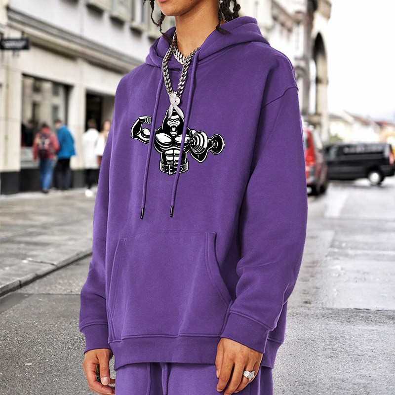 Men Simple Pullover Tops Fitness Gorilla Prints Sweatshirt Man Casual Oversize Hoodie Warm Fleece