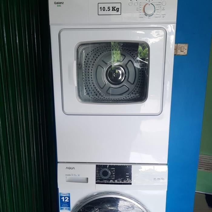 Stack Mesin Cuci Aqua 8,5 Kg Dan Dryer Galanz/Dryer Mr.Spin Gas