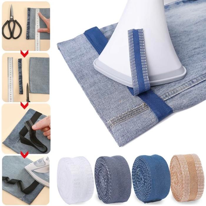 

Lem Potong Jeans gosok tanpa jahit pemendek jeans tempel self adhesive pants shorten